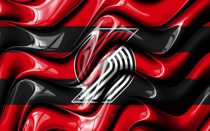 Bandeira do Portland Trail Blazers, 4k, ondas 3D vermelhas e pretas, NBA, time americano de basquete, logotipo do Portland Trail Blazers, basquete, Portland Trail Blazers
