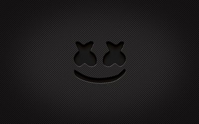 Logo carbone Marshmello, 4k, Christopher Comstock, art grunge, fond carbone, DJ Marshmello, cr&#233;atif, logo noir Marshmello, DJ am&#233;ricains, logo Marshmello, Marshmello