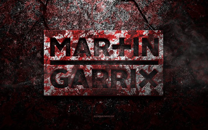 Martin Garrix logo, grunge sanat, Martin Garrix taş logo, kırmızı taş doku, Martin Garrix, grunge taş doku, Martin Garrix amblemi, Martin Garrix 3d logo