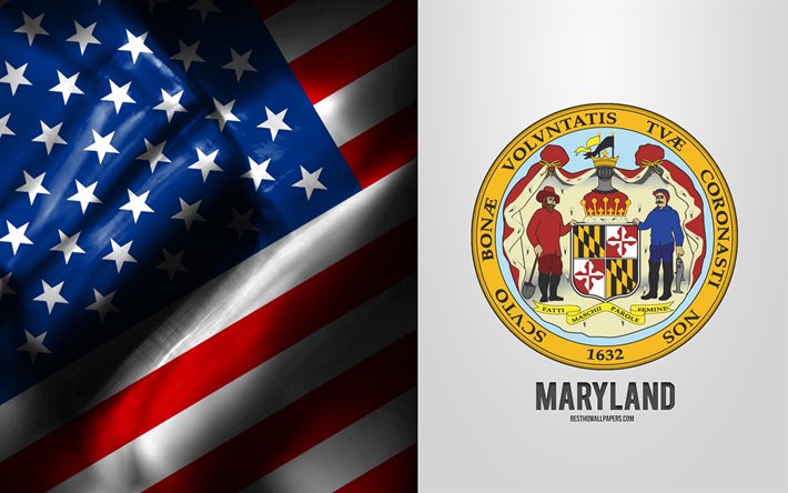 Selo de Maryland, bandeira dos EUA, emblema de Maryland, bras&#227;o de Maryland, bandeira americana, Maryland, EUA
