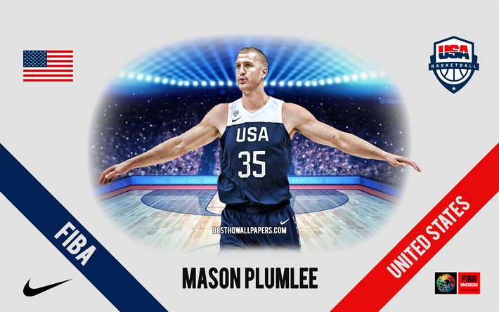 Mason Plumlee, sele&#231;&#227;o nacional de basquete dos Estados Unidos, jogador de basquete americano, NBA, retrato, EUA, basquete