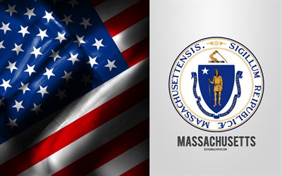 Selo de Massachusetts, bandeira dos EUA, emblema de Massachusetts, brasão de Massachusetts, bandeira americana, Massachusetts, EUA