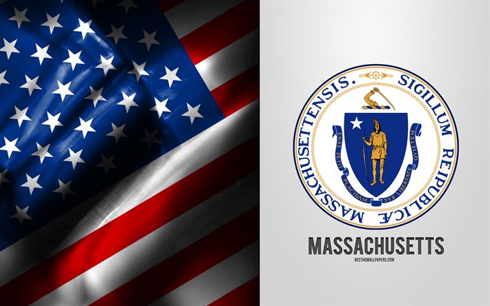 Selo de Massachusetts, bandeira dos EUA, emblema de Massachusetts, brasão de Massachusetts, bandeira americana, Massachusetts, EUA