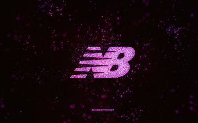 New Balance glitter logo, 4k, black background, New Balance logo, pink glitter art, New Balance, creative art, New Balance pink glitter logo