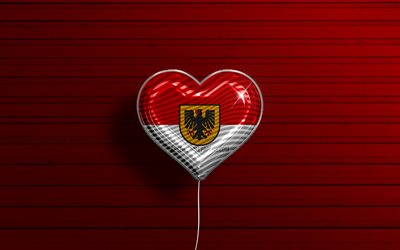 Dortmund, 4k, Alman şehirleri, gerçekçi balonlar, kırmızı ahşap arka plan, Dortmund bayrağı, Almanya, bayraklı balon, Dortmund Günü seviyorum