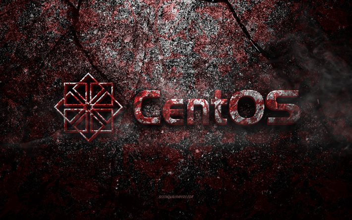 Logo CentOS, arte grunge, logo pietra CentOS, texture pietra rossa, CentOS, texture pietra grunge, emblema CentOS, logo CentOS 3d