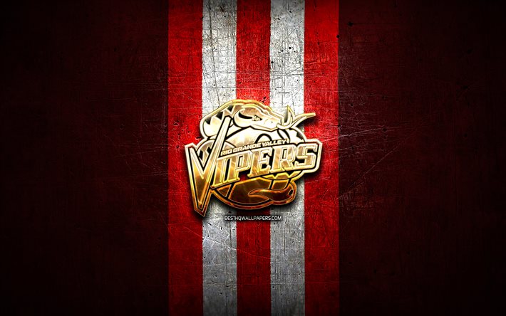 Rio Grande Valley Vipers, kultainen logo, NBA G League, punainen metallitausta, amerikkalainen koripallojoukkue, Rio Grande Valley Vipers -logo, koripallo, USA