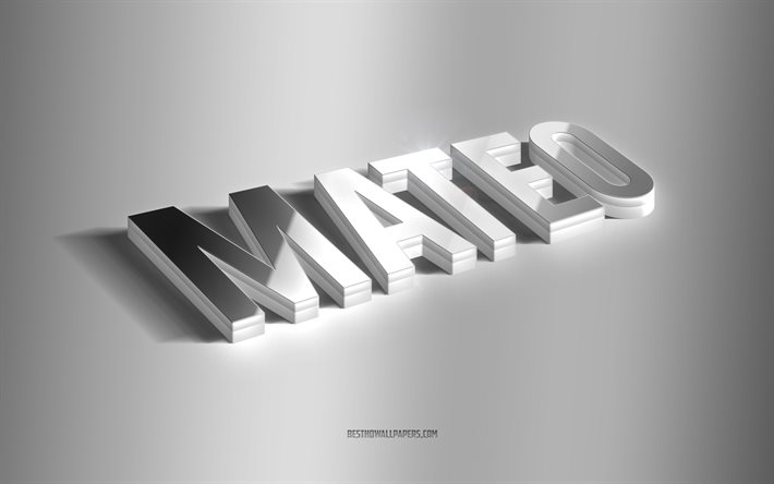 (ماتيو), فن 3d الفضة, خلفية رمادية, خلفيات بأسماء, اسم ماتيو, بطاقة معايدة ماتيو, فن ثلاثي الأبعاد, صورة باسم ماتيو