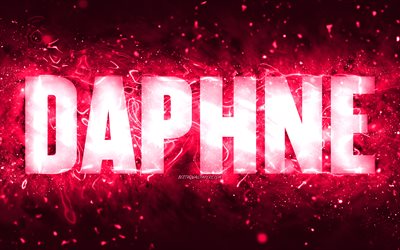 Happy Birthday Daphne, 4k, pink neon lights, Daphne name, creative, Daphne Happy Birthday, Daphne Birthday, popular american female names, picture with Daphne name, Daphne
