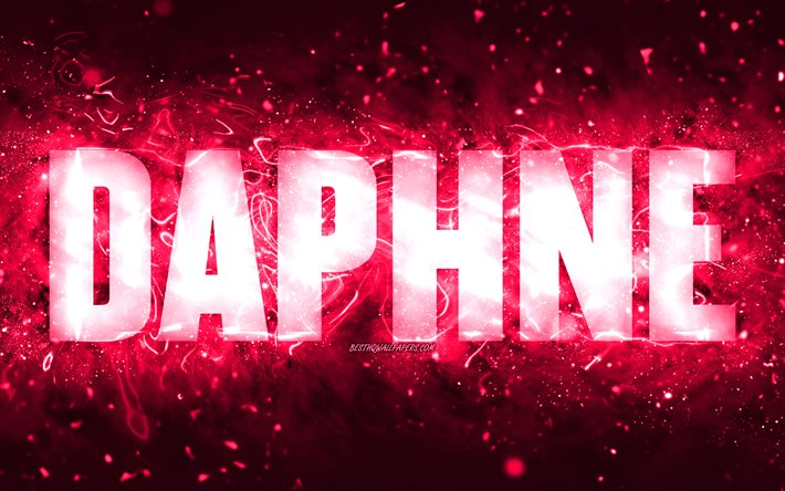 Buon Compleanno Daphne, 4k, luci al neon rosa, nome Daphne, creativo, Daphne Buon Compleanno, Compleanno Daphne, nomi femminili americani popolari, foto con nome Daphne, Daphne