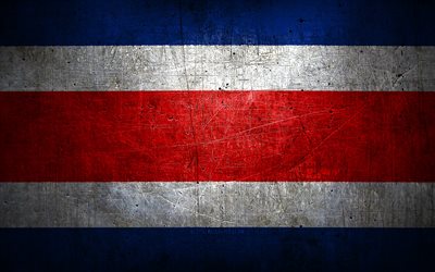 Costa Rican metal flag, grunge art, North American countries, Day of Costa Rica, national symbols, Costa Rica flag, metal flags, Flag of Costa Rica, North America, Costa Rican flag, Costa Rica