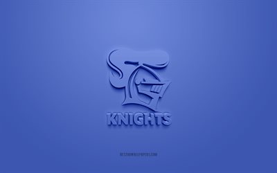 Newcastle Knights, creative 3D logo, blue background, National Rugby League, 3d emblem, NRL, Australian rugby league, Newcastle, Australia, 3d art, rugby, Newcastle Knights 3d logo