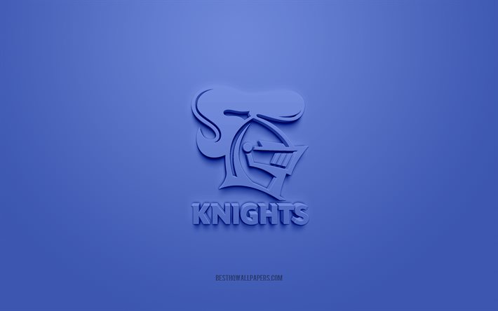 Newcastle Knights, logo 3D cr&#233;atif, fond bleu, Ligue nationale de rugby, embl&#232;me 3d, NRL, ligue de rugby australienne, Newcastle, Australie, art 3d, rugby, logo 3d Newcastle Knights
