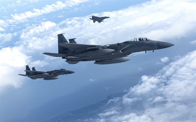 mcdonnell douglas f-15 eagle, amerikanisches jagdflugzeug, f-15c, united states air force, milit&#228;rflugzeuge am himmel, kampfflugzeuge