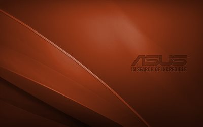 Asusの茶色のロゴ, 4k, creative クリエイティブ, 茶色の波状の背景, Asusのロゴ, アートワーク, アスサ