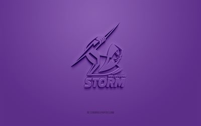 Melbourne Storm, logo 3D cr&#233;atif, fond violet, Ligue nationale de rugby, embl&#232;me 3d, NRL, ligue de rugby australienne, Melbourne, Australie, art 3d, rugby, logo 3d Melbourne Storm