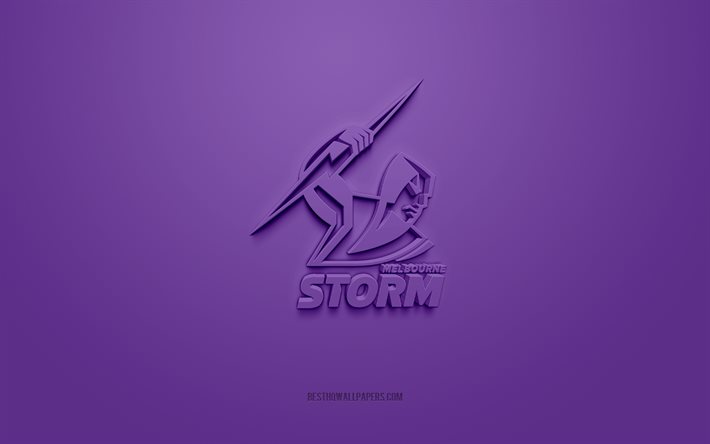 Melbourne Storm, creative 3D logo, purple background, National Rugby League, 3d emblem, NRL, Australian rugby league, Melbourne, Australia, 3d art, rugby, Melbourne Storm 3d logo