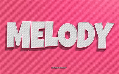 Melody, pink lines background, wallpapers with names, Melody name, female names, Melody greeting card, line art, picture with Melody name