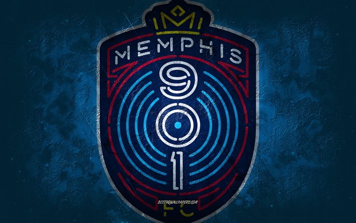 Memphis 901 FC, Amerikan futbol takımı, mavi arka plan, Memphis 901 FC logosu, grunge sanat, USL, futbol, Memphis 901 FC amblemi