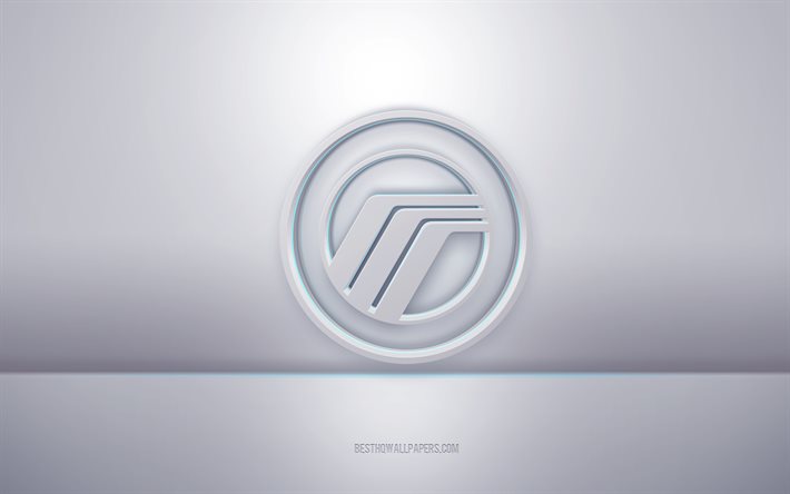 Mercury 3d beyaz logo, gri arka plan, Mercury logo, yaratıcı 3d sanat, Mercury, 3d amblem