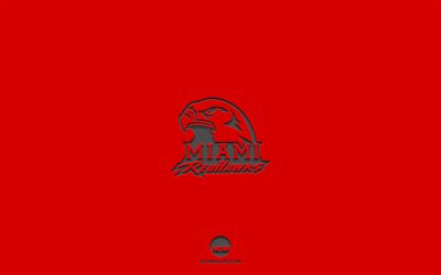 Miami RedHawks, American football team, red background, Miami RedHawks logo, grunge art, NCAA, American football, Miami RedHawks emblem