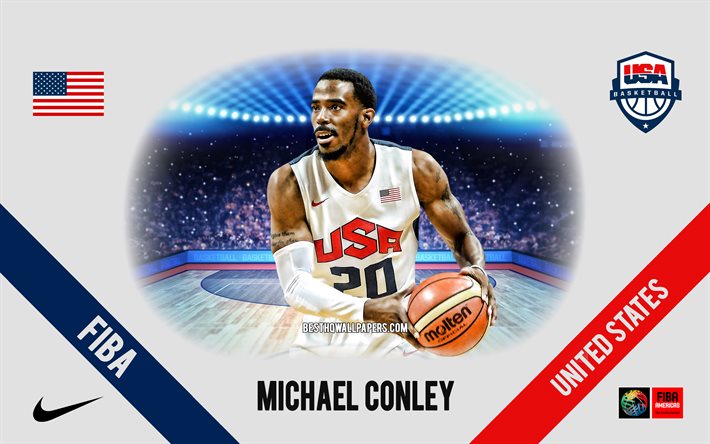 Michael Conley, sele&#231;&#227;o nacional de basquete dos Estados Unidos, jogador americano de basquete, NBA, retrato, EUA, basquete