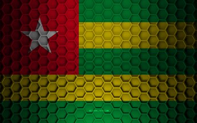 Togo flag, 3d hexagons texture, Togo, 3d texture, Togo 3d flag, metal texture, flag of Togo