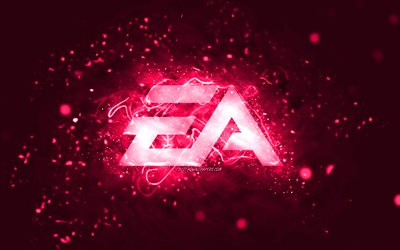 EA GAMES pembe logo, 4k, Electronic Arts, pembe neon ışıklar, yaratıcı, pembe soyut arka plan, EA GAMES logosu, &#231;evrimi&#231;i oyunlar, EA GAMES