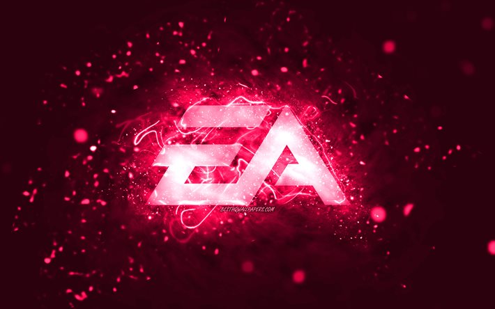 Logotipo rosa da EA GAMES, 4k, Electronic Arts, luzes de n&#233;on rosa, criativo, fundo abstrato rosa, logotipo da EA GAMES, jogos online, EA GAMES
