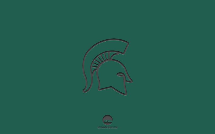 Michigan State Spartans, gr&#246;n bakgrund, amerikansk fotbollslag, Michigan State Spartans emblem, NCAA, Michigan, USA, amerikansk fotboll, Michigan State Spartans -logotyp