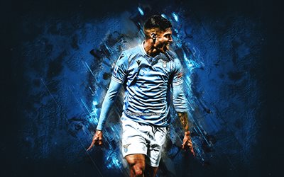 Joaquin Correa, SS Lazio, Argentine soccer player, blue stone background, football, grunge art, Italy, Lazio