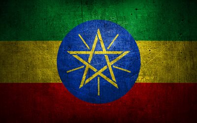 Etiopisk metallflagga, grungekonst, afrikanska länder, Etiopiens dag, nationella symboler, Etiopiens flagga, metallflaggor, Afrika, Etiopien