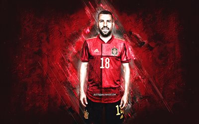 Jordi Alba, Spaniens fotbollslandslag, spansk fotbollsspelare, fotboll, Spanien, Jordi Alba konst, röd sten bakgrund
