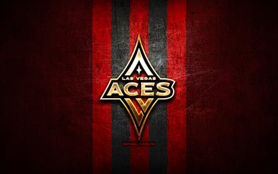 Las Vegas Aces, golden logo, WNBA, red metal background, american basketball team, Las Vegas Aces logo, basketball