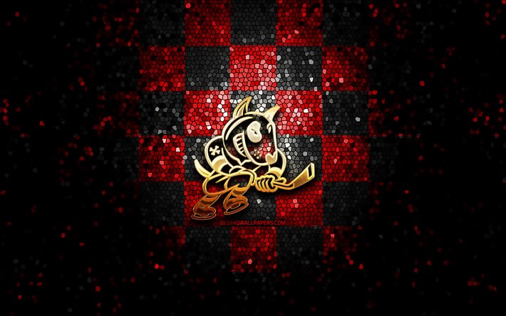 Niagara IceDogs, glitter -logo, OHL, punainen musta ruudullinen tausta, j&#228;&#228;kiekko, kanadalainen j&#228;&#228;kiekkojoukkue, Niagara IceDogs -logo, mosaiikki, Kanada
