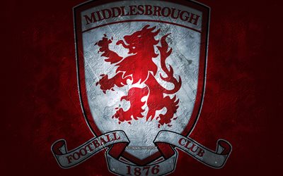 Middlesbrough FC, English football team, red background, Middlesbrough FC logo, grunge art, EFL Championship, Middlesbrough, football, England, Middlesbrough FC emblem
