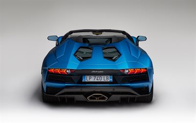 Lamborghini Aventador S, Roadster, 2018, rear view, blue Aventador, supercar, new cars, Italian cars, Lamborghini
