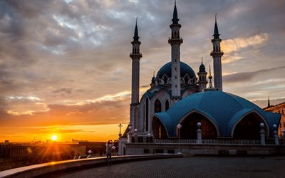 Mezquita de Kul Sharif, 4k, tarde, puesta de sol, Tatarst&#225;n, Kazan