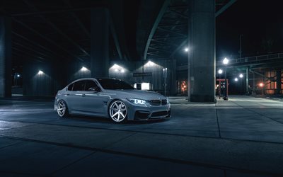 BMW M3, F80, 夜, 2017車, チューニング, グレー m3, ドイツ車, BMW