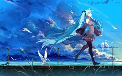 Hatsune Miku, birds, manga, anime characters, Vocaloid