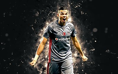 4k, Pepe, gray uniform, abstract art, Portuguese footballer, Besiktas, soccer, Topal, Turkish Super Lig, footballers, neon lights, Besiktas FC