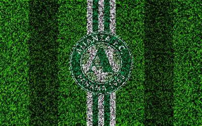 Alianza FC, 4k, logo, football de la pelouse, le Panama club de football, vert blanc des lignes, de l&#39;herbe, de la texture, de l&#39;embl&#232;me, Panam&#233;enne de Football de la Ligue, la Ville de Panama, Panama, football