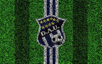 CD-Arabe Unido, 4k, logo, jalkapallo nurmikko, Panama football club, valkoinen siniset viivat, ruohon rakenne, tunnus, Panaman Football League, Paksusuolen, Panama, jalkapallo
