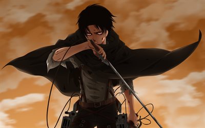 Levi Ackerman, la spada, l&#39;Attacco su Titano, manga Shingeki No Kyojin, Rivai Akkaman
