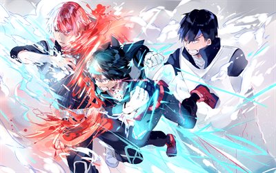 Shouto Todoroki, Izuku Midoriya, Tenya Iida, il Mio Hero Academy, illustrazione, manga, Boku no Hero Academia