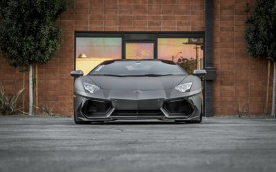 Lamborghini Aventador, 2018, LP 700-4, vista frontal, cinza fosco Aventador, supercar, ajuste, Italiana de carros esportivos, Grafite Aventador, Lamborghini