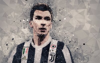 Mario Mandzukic, 4k, art, Juventus FC, geometrinen taide, muotokuva, Kroatian jalkapalloilija, Serie, Italia, jalkapallo