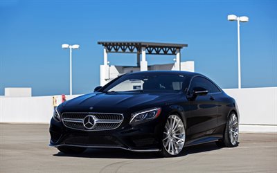 Mercedes-Benz S-Class Coupe, 2018, W222, luxury sports coupe, new black S-Class Coupe, German cars, Mercedes