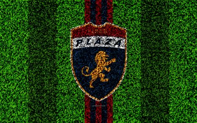 CD Plaza Amador, 4k, logotipo, f&#250;tbol de c&#233;sped, Panam&#225; club de f&#250;tbol, la roja, azul l&#237;neas de pasto, la textura, el emblema de la Liga Paname&#241;a de F&#250;tbol, de la Ciudad de Panam&#225;, Panam&#225;, f&#250;tbol