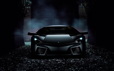 Lamborghini Reventon, night, supercars, 2018 cars, black Reventon, italian cars, Lamborghini
